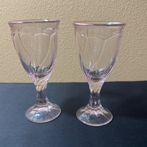Vintage Pink Depression Glass Swirl Wine Goblets Set Of 2 - Picture 1 of 5
